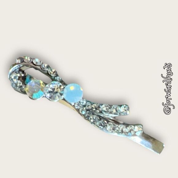 Rhinestone & Aurora Borealis AB Hairpin Barrette Made in Paris - Picture 11 of 12